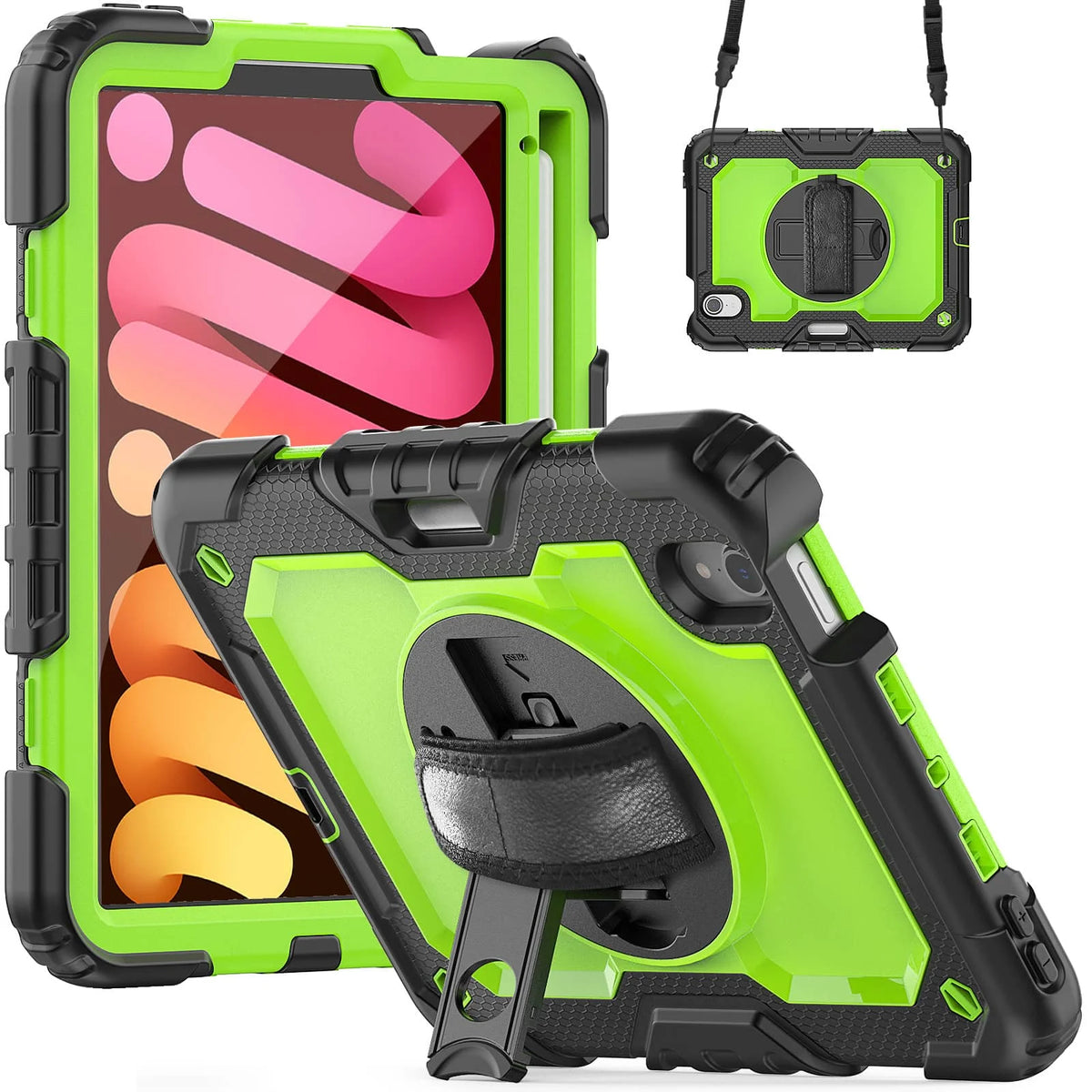 Case for iPad Mini 7 (A17 Pro)2024/ Mini 6 8.3'' with Screen Protector Pencil Holder [360 Rotating Hand Strap] &Stand Shockproof