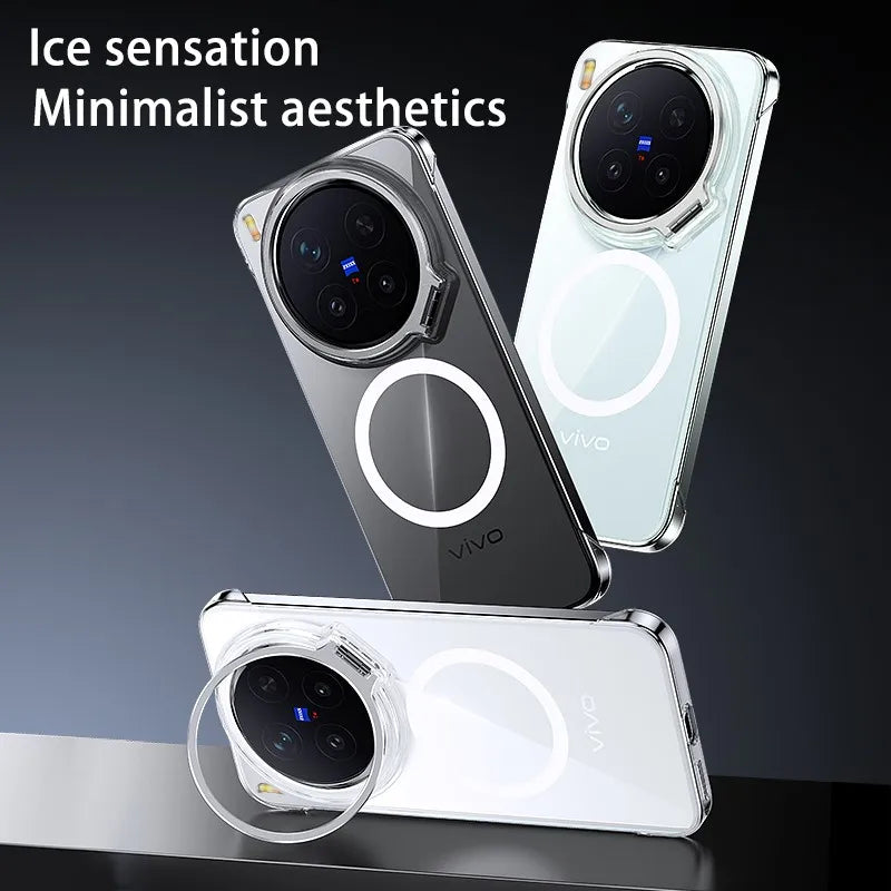 Acrylic Slim Frameless Transparent Case For Magsafe VIVO X300S X300 Pro Ultra Wireless Charging Lens Metal Stand Holder Cover