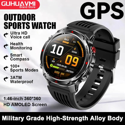 2026 New GPS Map Navigation Smart Watch Men Women Amoled Screen 3ATM Waterproof Sport SmartWatch Compass NFC BT Call Watches Men