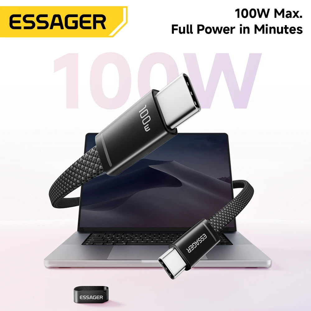 Essager 100W Type C To Type C Cable For iPhone 17 Fast Charging Charger Cord For Macbook Pro Samsung Huawei Ultra-thin Flat Wire