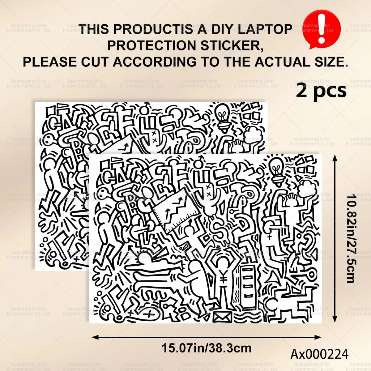 2Pcs Black White Doodle Laptop Skin, Waterproof Vinyl Graffiti Laptop Decal Art Stickers for MacBook HP Dell Universal Laptop