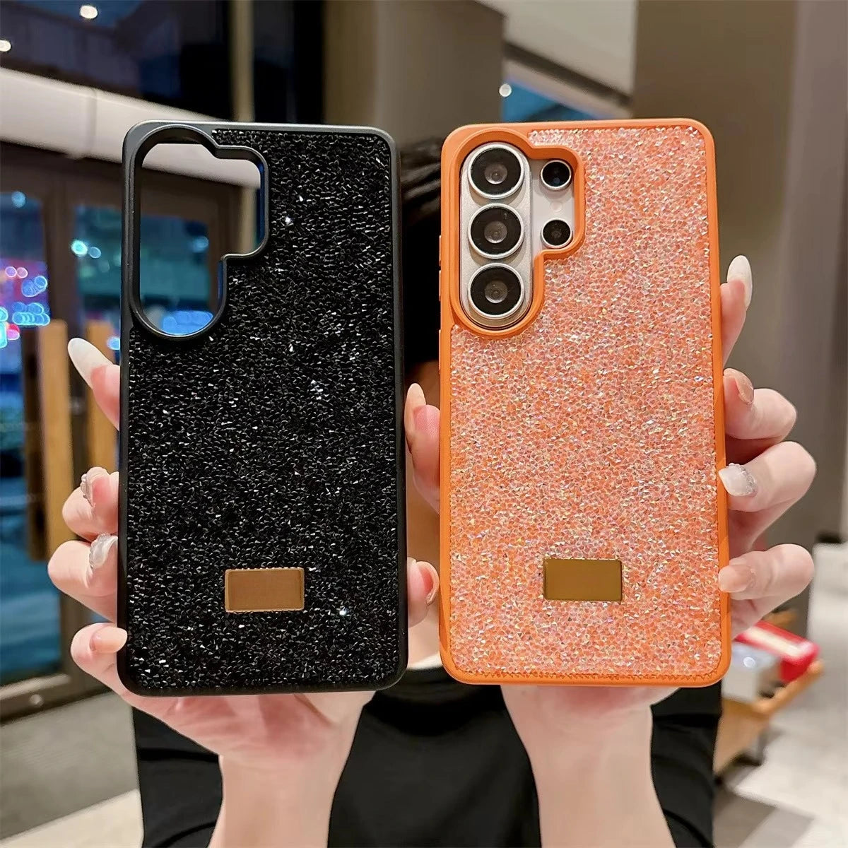 Glitter Bling Diamond Sparkle Case For Samsung Galaxy S23 S24 S25 S26 Ultra Plus Metal Logo Back All-Inclusive Protective Cover