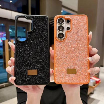 Glitter Bling Diamond Sparkle Case For Samsung Galaxy S23 S24 S25 S26 Ultra Plus Metal Logo Back All-Inclusive Protective Cover