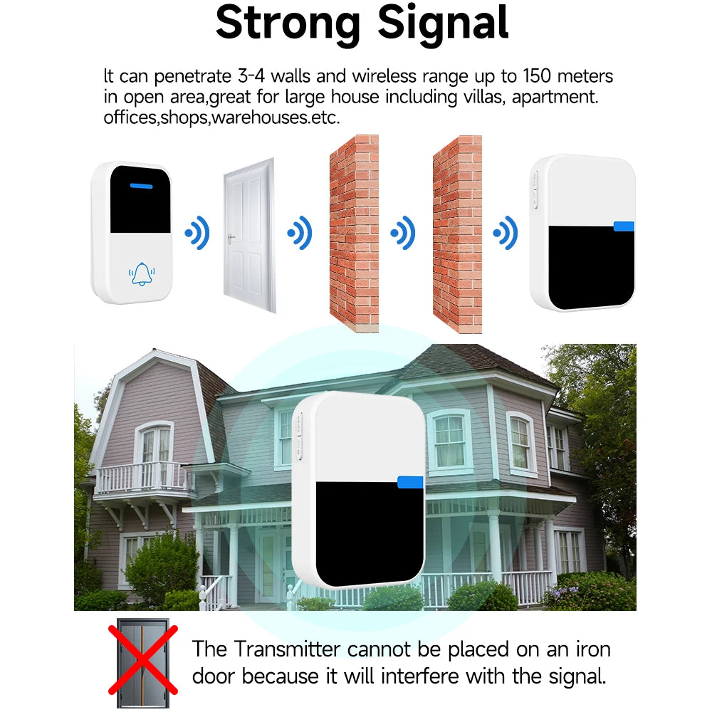 Good Sound Quality High Volume Long-Distance Kinetic Door Bell Household Waterproof Battery Free Self Powered Wireless Doorbell