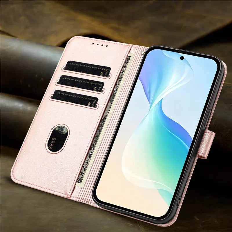 Cats & Trees Pattern Leather Phone Case For VIVO Y39 Y29 Y19S Y38 Y78+ Y17S Y27 Y36 Y16 Y56 5G Wallet Flip Cover Card Holder Bag
