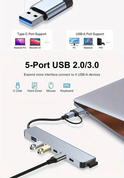 8 In 1 USB Type-C  HUB with Splitter Card Reader USB 3.0 2.0 SD/TF Splitter Card Reader Docking Station for HUAWEI Xiaomi PC