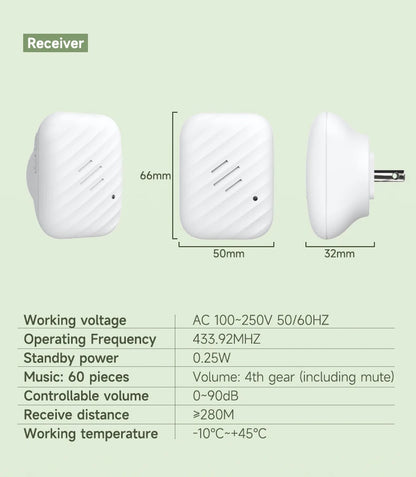 New Long-Range Self Powered Wireless Door Bell No Battery Waterproof 60 Ringtones Kinetic Doorbell EU US UK Plugs Optional