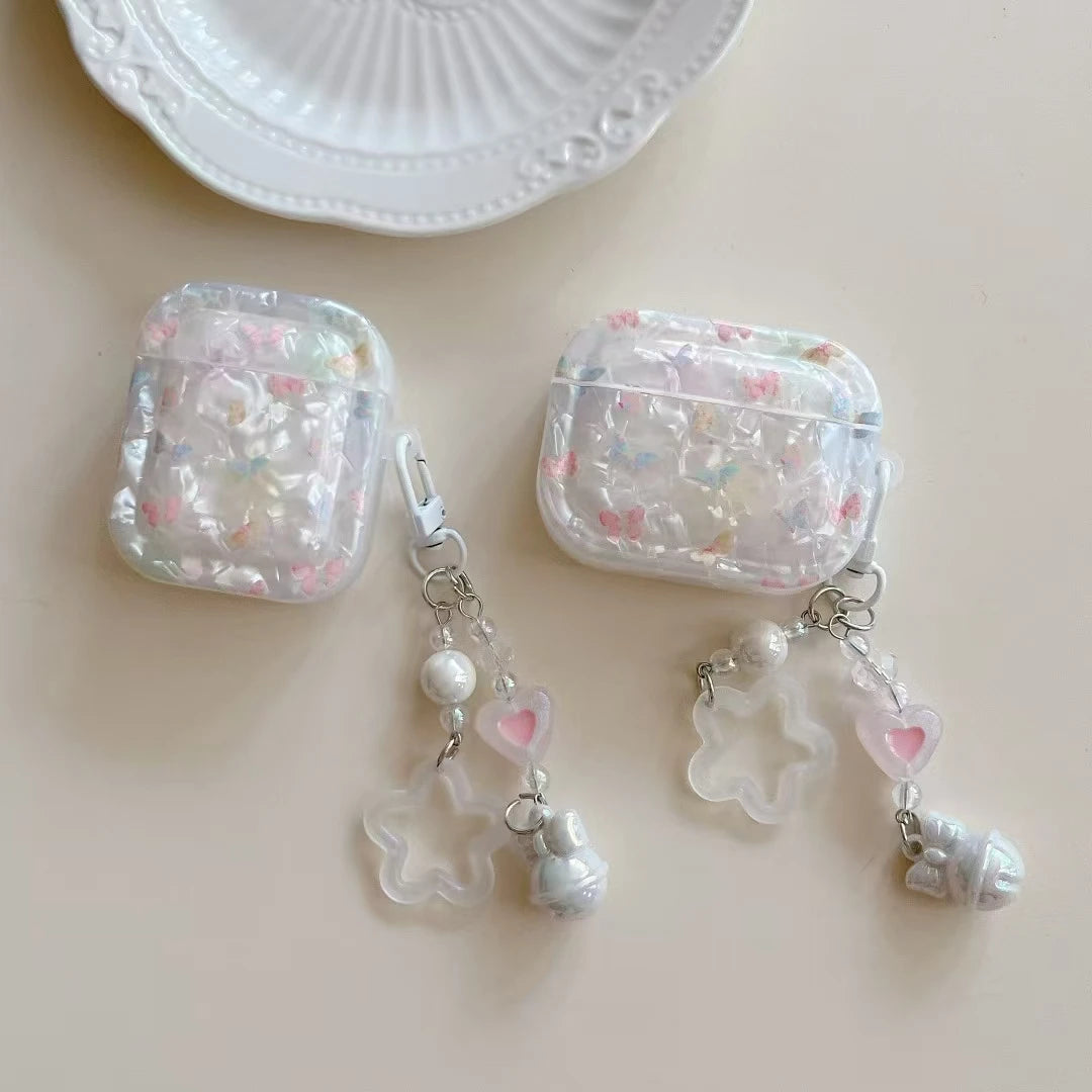 Fresh Flower Garden Butterfly Shell Texture Case For AirPods 1 2 3 4 Pro 3 Earphone funda with Floral Bracelet For AirPod Pro3