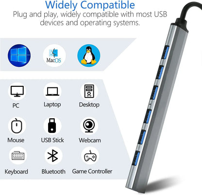 USB HUB Dock 3.0 7 Port USB 2.0 3.0 Hub Multi Splitter Adapter OTG Type C HUB For Lenovo HUAWEI Xiaomi Macbook Aluminum Alloy