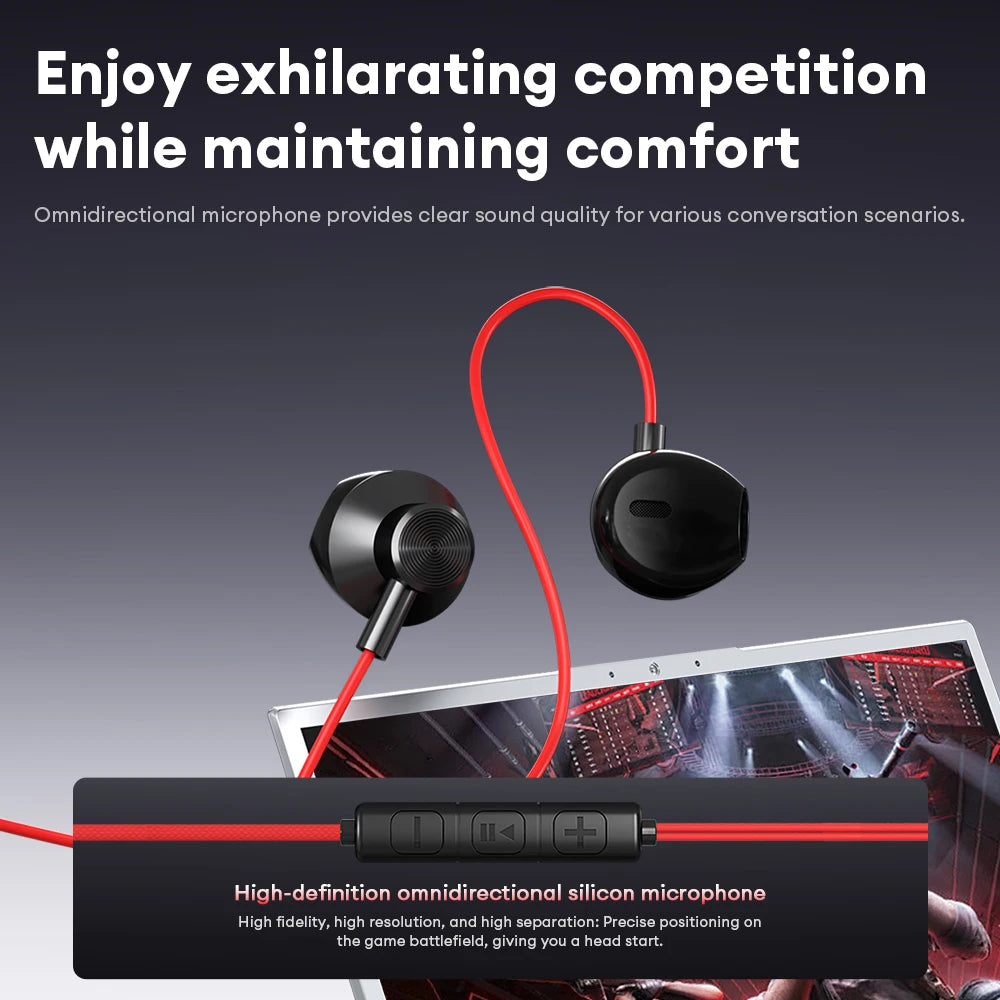 NEW Lenovo Y108 Wired Earphones Semi-In-Ear E-Sports Headphones 3.5mm Type-C Noise Reduction Stereo Music Earbuds 1.25M with Mic