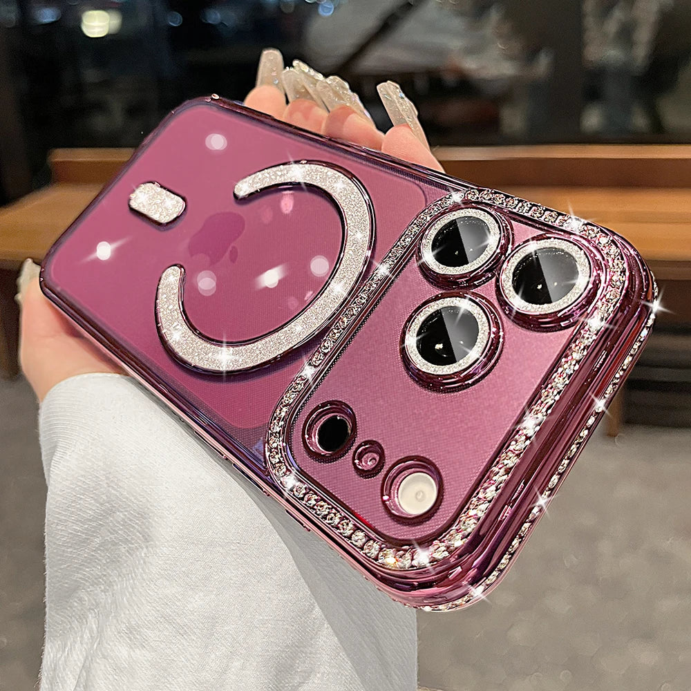 Luxury Soft Magnetic Wireless Charging for Magsafe Case For iPhone 18 17 16 15 14 13 12 Pro Max 16 Plus 18 Bling Diamond Cover
