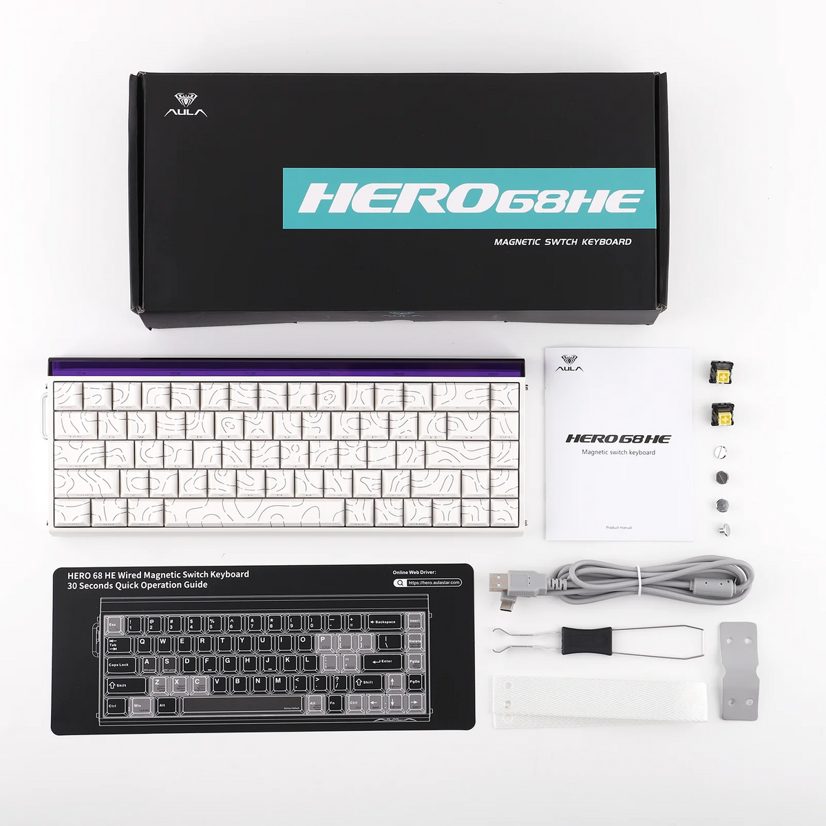 AULA Hero68 HE 65% ANSI US Layout Hot-Swap Wired Magnetic Gaming Keyboard 8kHZ Rapid Hall Effect Switch RGB Backlight Light Box