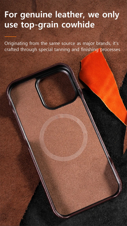 for Magsafe Case for iPhone 15 16 17 18 Pro Max Air 18Pro Natural Cowhide Leather Magnetic Protector Luxury Phone Back Cover