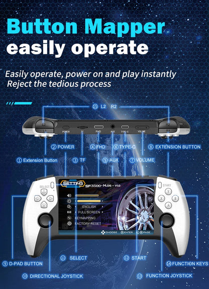 SF3500 Retro Handheld Video Game Console Linux System 5.0 Inch 854*480 IPS Screen 3000mAh Portable Pocket Video Games Player