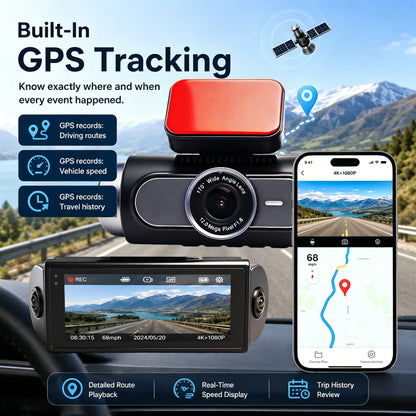 4K 4-CHs Dash Cam WiFi GPS, Front Rear Left Right Car Video Recorder, 24H Parking Monitoring Night Vision Dashcam Supercapacitor