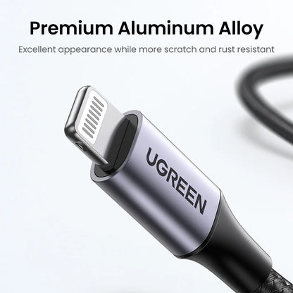 UGREEN MFi For USB Lightning Cable Charger For APPLE iPad iPhone 14 13 11 8 12W Fast charging data Braided short long Carplay 2m
