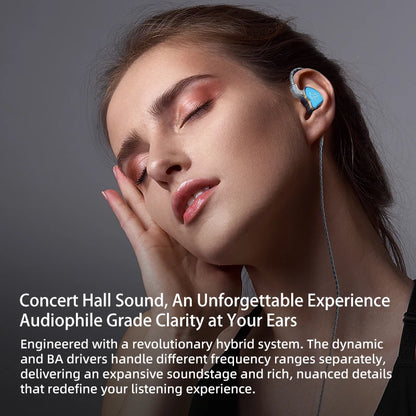 Wired Earphones for iPod, Hybrid 1DD 1BA HIFI In-Ear Headphones Deep Bass 3.5mm Detachable Cable Noise Isolation Headset