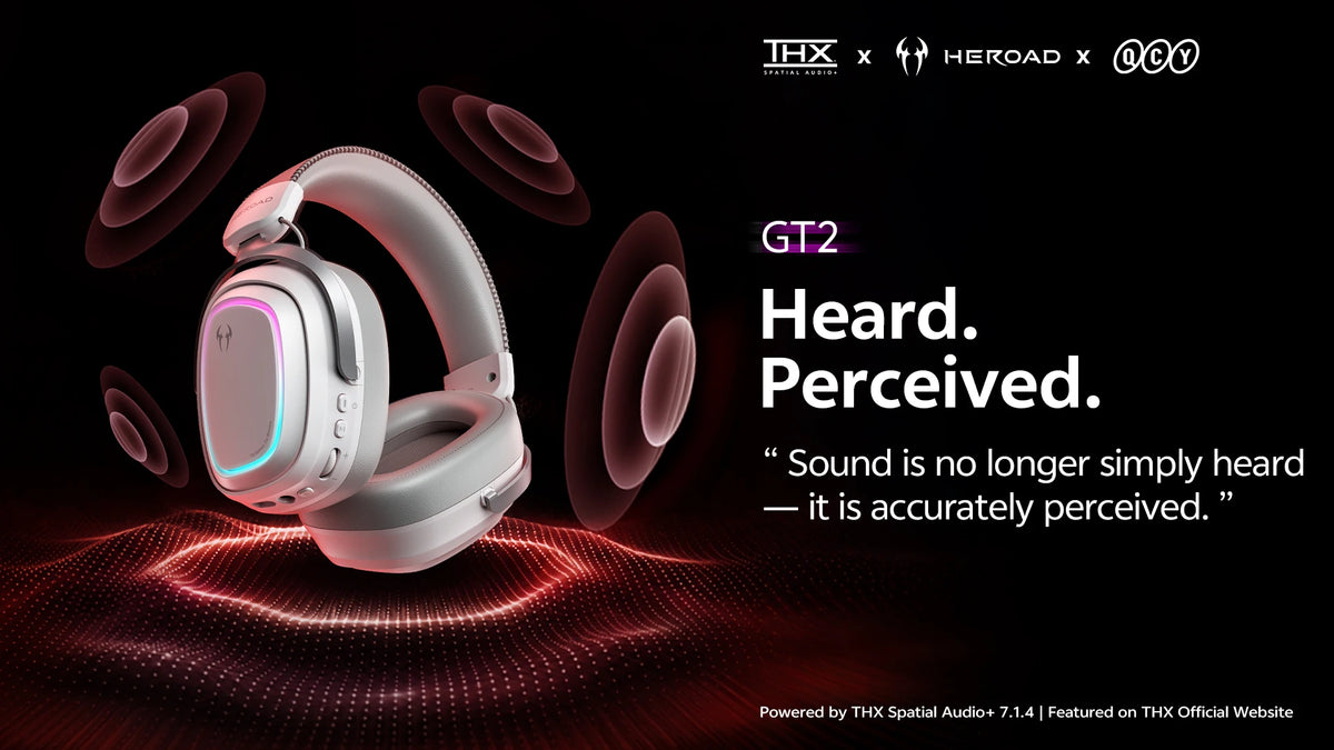 QCY Gaming Headset Heroad GT2 THX Spatial Audio+ 7.1.4 Tri-mode RGB 3-Mic ENC Over Ear Headphone for PC/PS4/PS5 Headset Gamer