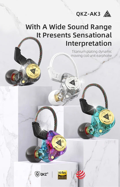 QKZ AK3 FiLe Wired Earphone with Microphone HiFi Music Monitor Bass Headphones Noise Cancelling Headset For Sport Gaming Earbuds