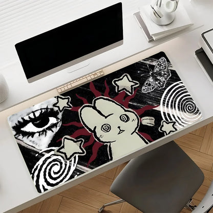 Cute Cartoon Creepy Cat Mouse Pad Non-slip Leather Gamer Balance Computer Mat Decoracion Deskmat Laptop Office Large Mouse Pad