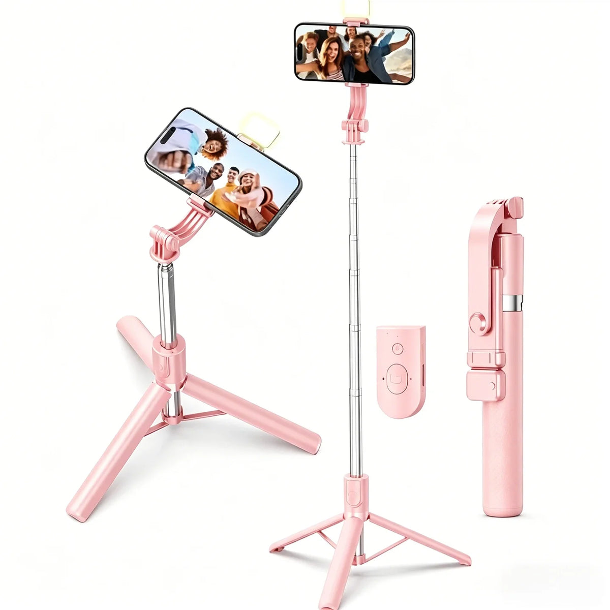 Portable Selfie Stick Tripod With Adjustable Fill Light Bluetooth Remote For iPhone