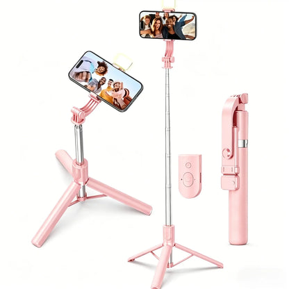 Portable Selfie Stick Tripod With Adjustable Fill Light Bluetooth Remote For iPhone