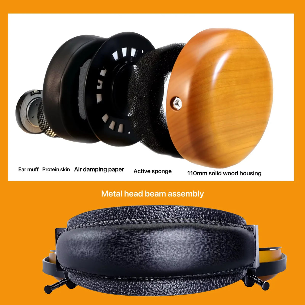 Closed-back Music Analysis Over-ear Headphones with 50mm Bio-diaphragm Monitoring Headsets