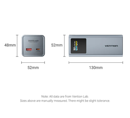 Vention 100W 20000mAh Power Bank PD External Battery PowerBank for iPhone 17 Fast Charging With USB-C Cable TFT Digital Display