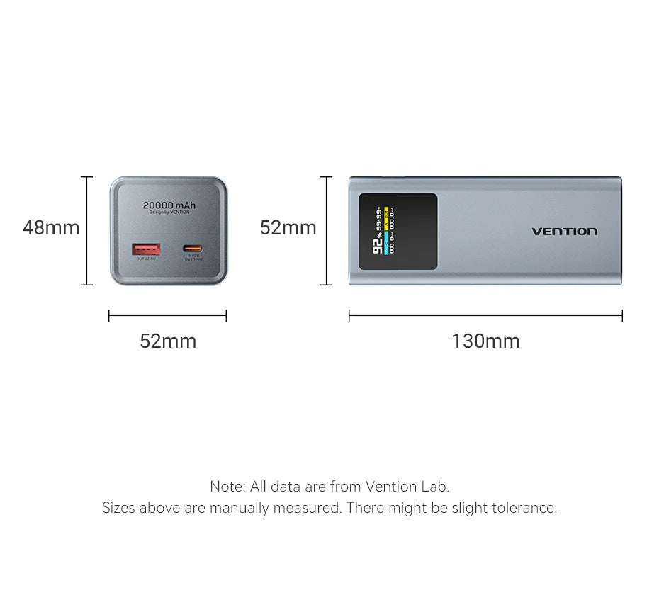 Vention 100W 20000mAh Power Bank PD External Battery PowerBank for iPhone 17 Fast Charging With USB-C Cable TFT Digital Display