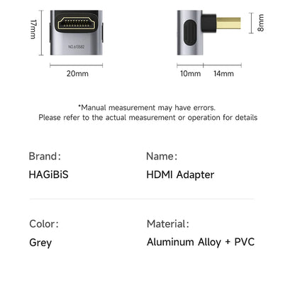 Hagibis HDMI to HDMI Adapter Right Angle 90 Degree Male to Female HDMI 2.1 Coupler  Cable Extender Connector Conventer L-Shaped