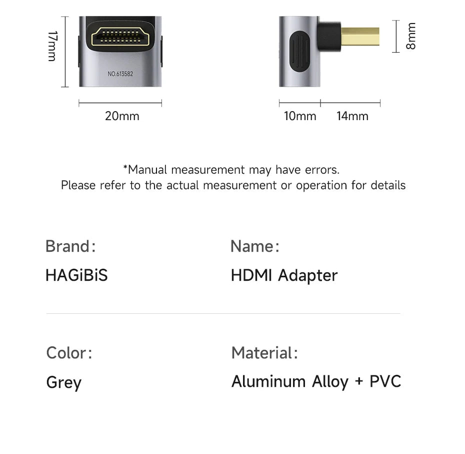 Hagibis HDMI to HDMI Adapter Right Angle 90 Degree Male to Female HDMI 2.1 Coupler  Cable Extender Connector Conventer L-Shaped