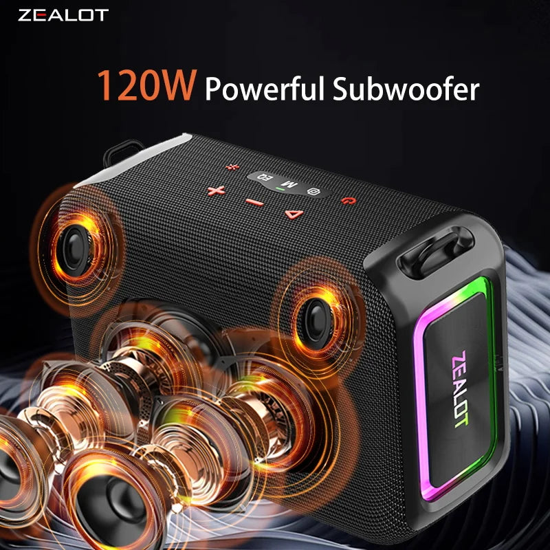 ZEALOT S95 120W Portable Bluetooth Speaker High Volume Waterproof 24000mAh Wireless TWS Subwoofer Suporrt USB/TF/AUX RGB Light.