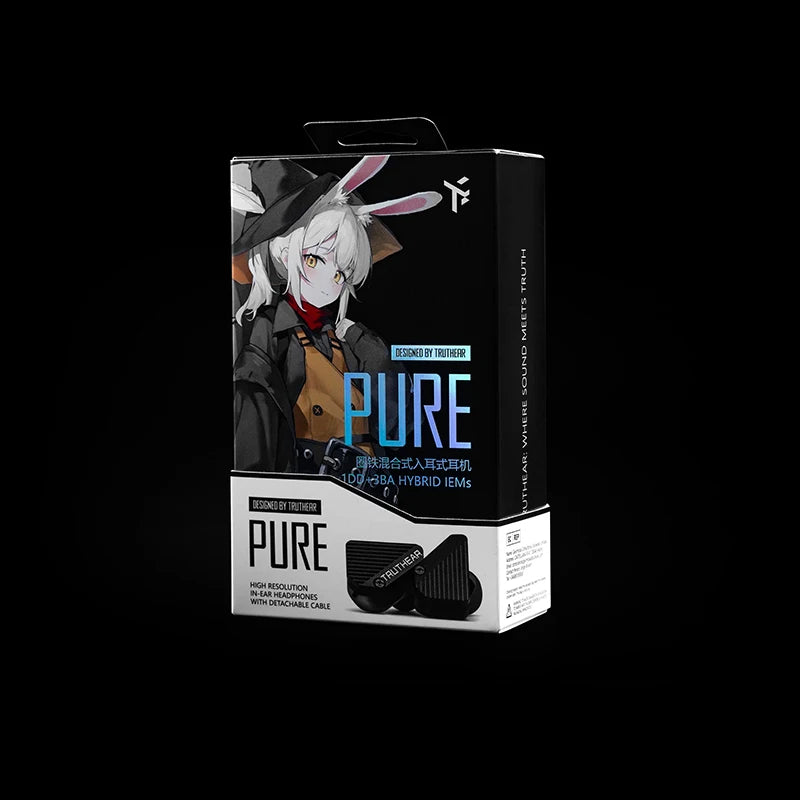 TRUTHEAR PURE Earphones 1DD+3BA Hybrid Wired In-Ear Headphones HIFI Earplugs 3.5mm Plug 0.78mm 2Pin Gaming Headset