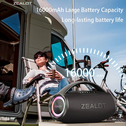 ZEALOT S97 80W Portable Bluetooth Speaker High Volume Waterproof 16000mAh Wireless TWS Subwoofer Suporrt USB/TF/AUX RGB Light.