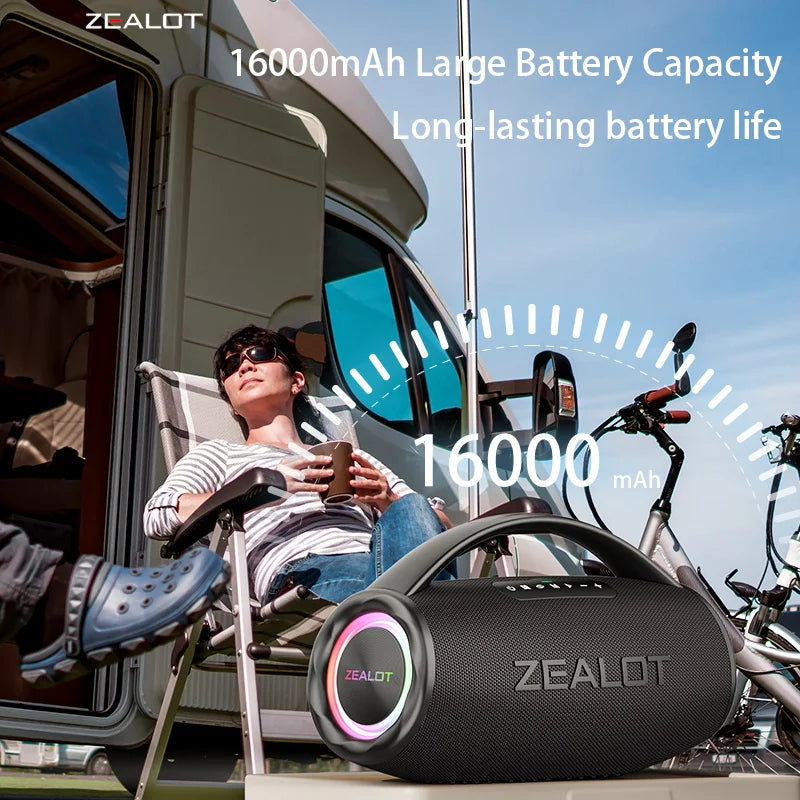 ZEALOT S97 80W Portable Bluetooth Speaker High Volume Waterproof 16000mAh Wireless TWS Subwoofer Suporrt USB/TF/AUX RGB Light.