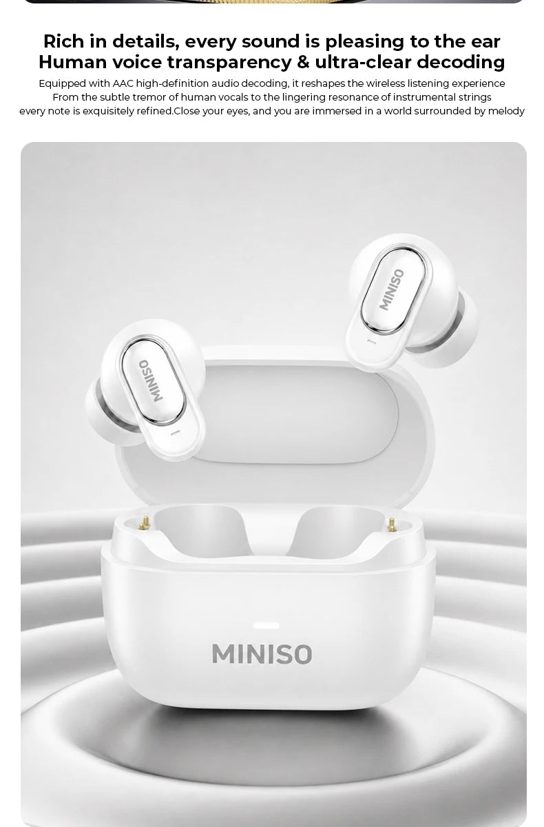 MINISO MS130 Wireless Bluetooth Earphones ENC Soft Wireless Headphones Sport Low Latency Comfort In-Ear Earbuds Macaron Travel