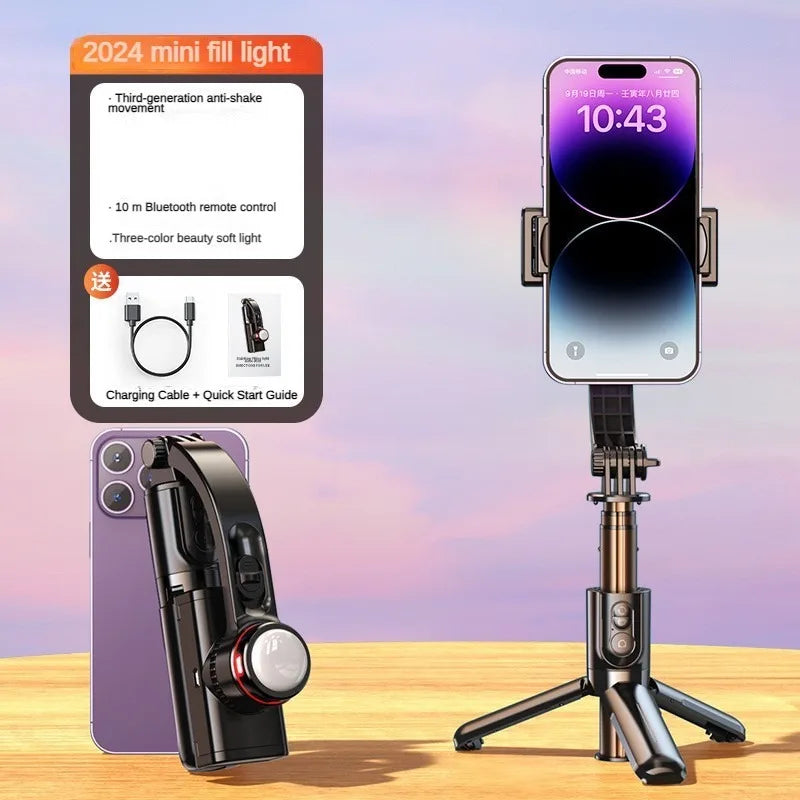 Mobile gimbal Stabilizer Foldable with Tripod Stand, Anti-Shake Function and Phone Holder for Live Streaming and Selfie Stick