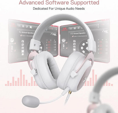 Redragon H510 Zeus White Wired Gaming Headset - 7.1 Surround Sound Memory Foam Ear Pads 53MM Drivers