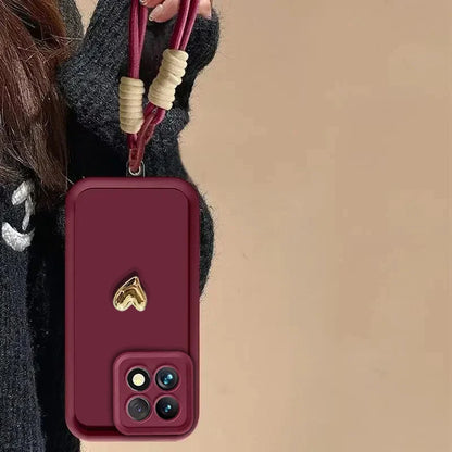 3D Plating Love Heart Phone Case For iPhone 17 16 15 14 13 12 11 Pro Max 17 Air X XS Max XR 7 8 Plus Lanyard Bracelet Soft Cover