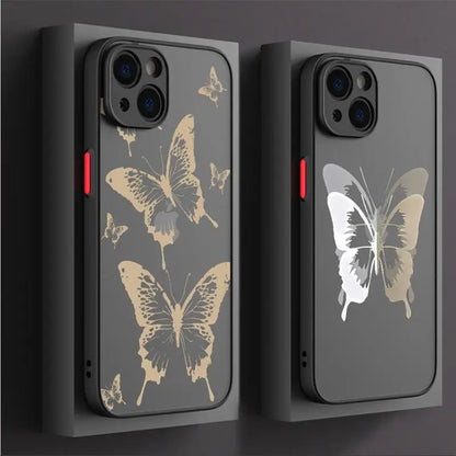 Butterfly Printed Case for Apple iPhone 15 11 14 13 12 Pro 7 XR X XS Max 8 Plus 6 6S SE 2022 15Pro Black Matte Phone Funda