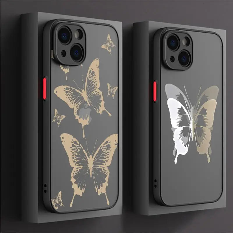 Butterfly Printed Case for Apple iPhone 15 11 14 13 12 Pro 7 XR X XS Max 8 Plus 6 6S SE 2022 15Pro Black Matte Phone Funda