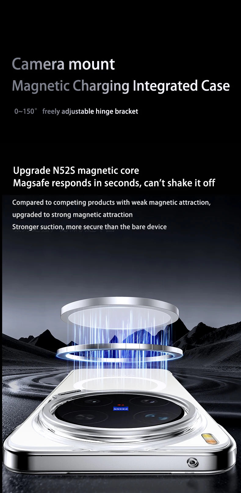 Acrylic Slim Frameless Transparent Case For Magsafe VIVO X300S X300 Pro Ultra Wireless Charging Lens Metal Stand Holder Cover