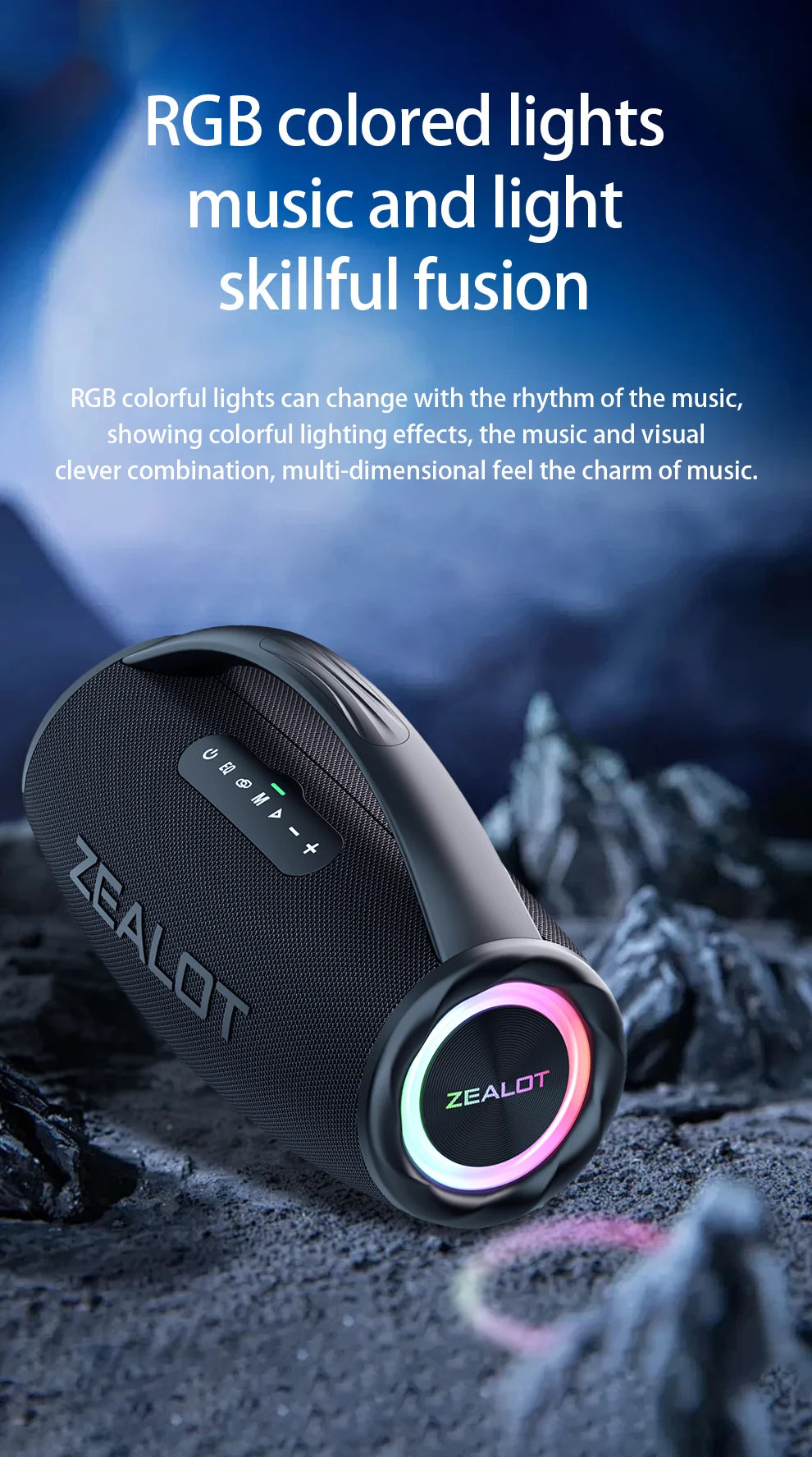 ZEALOT S97 80W Portable Bluetooth Speaker High Volume Waterproof 16000mAh Wireless TWS Subwoofer Suporrt USB/TF/AUX RGB Light.