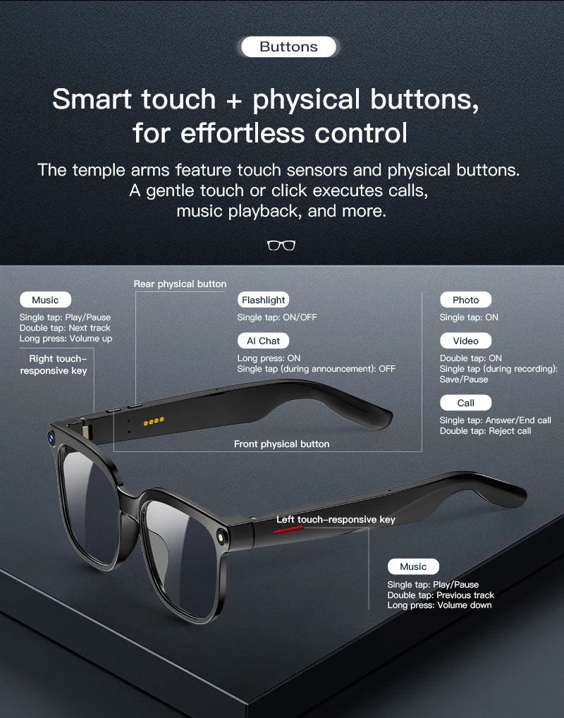 2026New 800W Pixel Camera AI Glasses Smart Translation Photo Video Recording Glasses Waterproof Call 32GB Storage Sunglasses Men