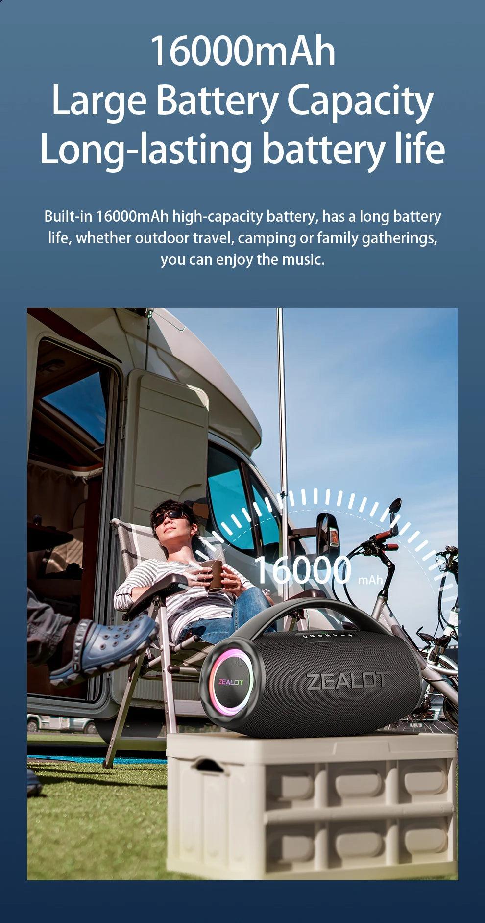 ZEALOT S97 80W Portable Bluetooth Speaker High Volume Waterproof 16000mAh Wireless TWS Subwoofer Suporrt USB/TF/AUX RGB Light.