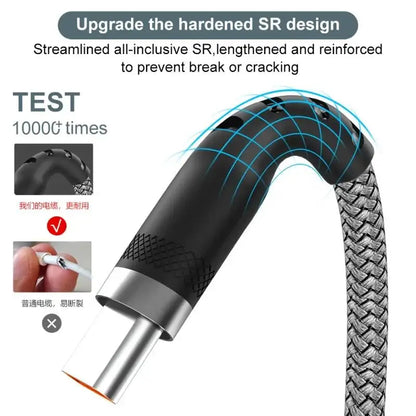 USB A to Type C Charging Extended Cable 6A Fast Charger Nylon Data Cable 1/3/5/8m For iPhone Samsung Type USB C Charging Device