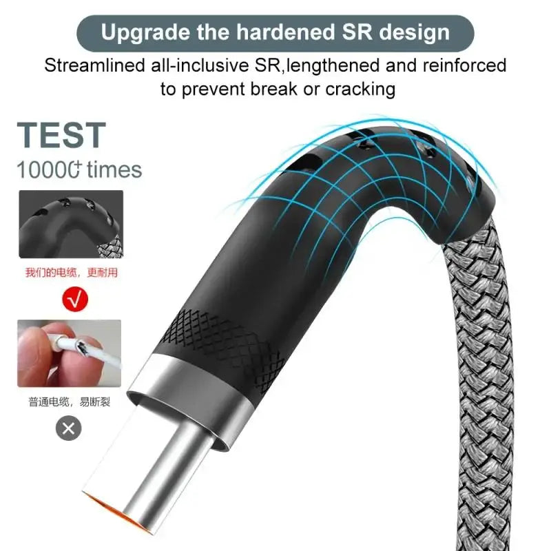 USB A to Type C Charging Extended Cable 6A Fast Charger Nylon Data Cable 1/3/5/8m For iPhone Samsung Type USB C Charging Device