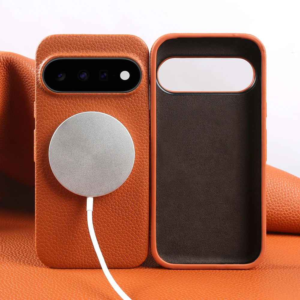 Genuine Leather Magnetic Case for Google Pixel 11 Pro Pixel 10 9 7 8 6 Full Protection Magnet for Magsafe Cases Shockproof Cover