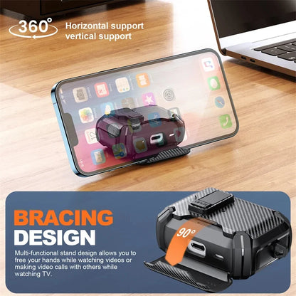 Safety Lock Carbon Fiber Phone Holder Bluetooth Headset Cover For AirPods 4 Pro 3 2 Anti Fall Protective Earphone Case With Hook