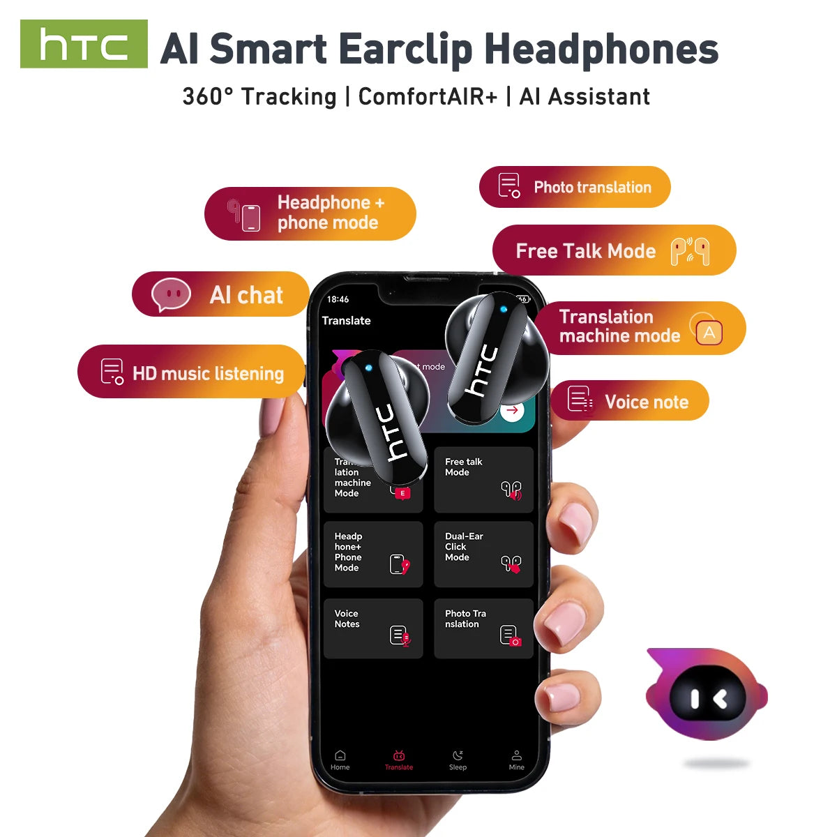 HTC NE71 True Wireless Earbuds ANC Noise Cancelling Bluetooth 6.0 22H Playtime In-Ear Comfort Gaming Low Latency